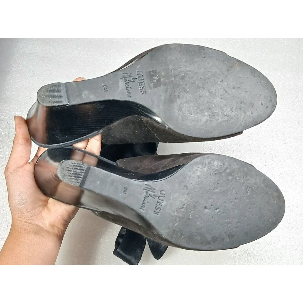 Guess by Marciano PManella Wedge Sandals – Black Multi Suede – Size 8 w/ Box